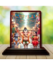 Car Desk/Table Top Lord Ganesha And Shiva Parvathi Wooden Photo Stand â€“ 3x4 Inches, Compact & Stylish Spiritual Display For Car, Home & Office (Pack Of 1) (F14380)