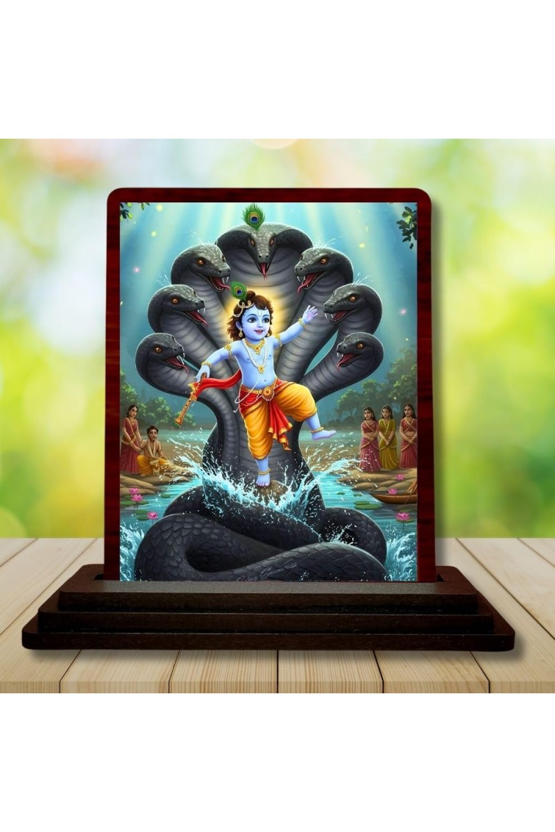 Car Desk/Table Top Lord Krishna Wooden Photo Stand â€“ 3x4 Inches, Compact & Stylish Spiritual Display For Car, Home & Office (Pack Of 1) (F14398)