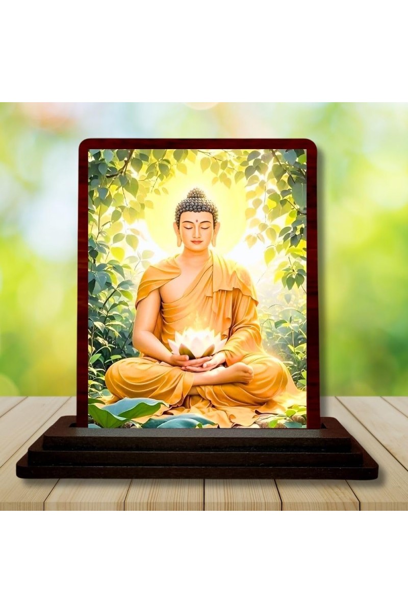 Car Desk/Table Top Lord Buddha Wooden Photo Stand â€“ 3x4 Inches, Compact & Stylish Spiritual Display For Car, Home & Office (Pack Of 1) (F14440)