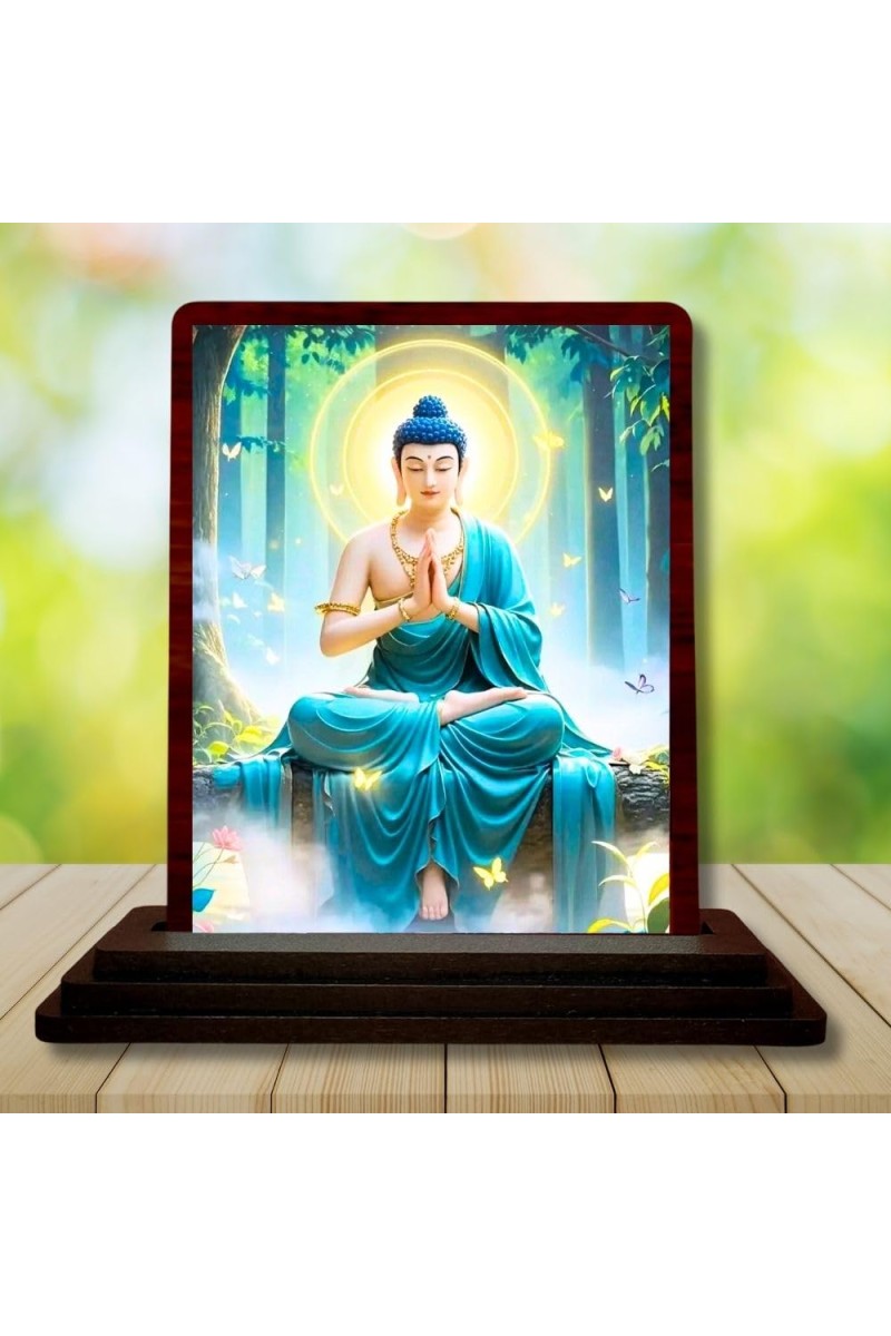 Car Desk/Table Top Lord Buddha Wooden Photo Stand â€“ 3x4 Inches, Compact & Stylish Spiritual Display For Car, Home & Office (Pack Of 1) (F14423)