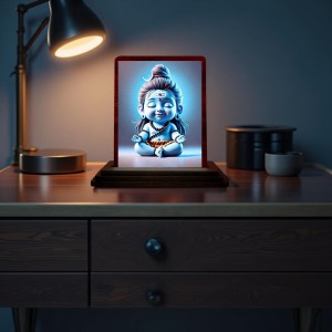 Car Desk/Table Top Lord Shiva Wooden Photo Stand 3x4 Inches, Compact & Stylish Spiritual Display For Car, Home & Office (Pack Of 1) (F14621)