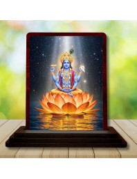 Car Desk/Table Top Lord Vishnu Wooden Photo Stand 3x4 Inches, Compact & Stylish Spiritual Display For Car, Home & Office (Pack Of 1) (F14403)