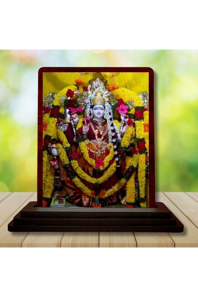 Car Desk/Table Top Goddess Durga Wooden Photo Stand â€“ 3x4 Inches, Compact & Stylish Spiritual Display For Car, Home & Office (Pack Of 1) (F14431)