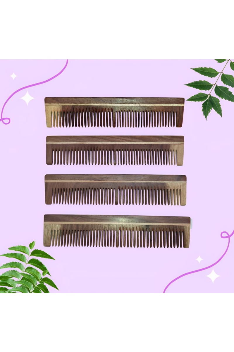 Hi Tech Sales Wooden Comb/Kangi for Hair Growth, Hair fall & Dandruff Control (Handcrafted Designer Comb For Men & Women) Hair Scalp Massager | 4 Combo
