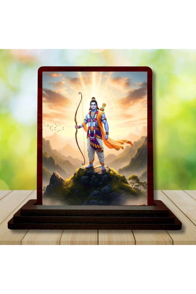 Car Desk/Table Top Lord Rama Wooden Photo Stand â€“ 3x4 Inches, Compact & Stylish Spiritual Display For Car, Home & Office (Pack Of 1) (F14408)