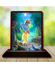 Car Desk/Table Top Lord Krishna Wooden Photo Stand â€“ 3x4 Inches, Compact & Stylish Spiritual Display For Car, Home & Office (Pack Of 1) (F14479)