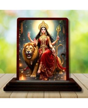Car Desk/Table Top Goddess Durga Wooden Photo Stand â€“ 3x4 Inches, Compact & Stylish Spiritual Display For Car, Home & Office (Pack Of 1) (F14427)