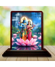 Car Desk/Table Top Lord Vishnu And Lakshmi Wooden Photo Stand â€“ 3x4 Inches, Compact & Stylish Spiritual Display For Car, Home & Office (Pack Of 1) (F14603)