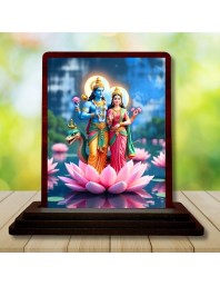 Car Desk/Table Top Lord Vishnu And Lakshmi Wooden Photo Stand â€“ 3x4 Inches, Compact & Stylish Spiritual Display For Car, Home & Office (Pack Of 1) (F14603)