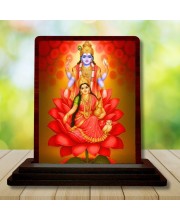 Car Desk/Table Top Lord Vishnu Lakshmi Wooden Photo Stand â€“ 3x4 Inches, Compact & Stylish Spiritual Display For Car, Home & Office (Pack Of 1) (F14562)