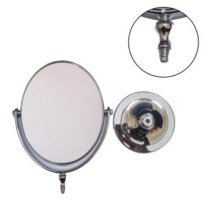 HiTechMart Double-Sided Tabletop Makeup Mirror – 360° Rotating Vanity Mirror with Chrome Finish, Ideal for Beauty, Skincare and Grooming.