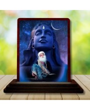 Car Desk/Table Top Lord Shiva And Sadhguru Wooden Photo Stand â€“ 3x4 Inches, Compact & Stylish Spiritual Display For Car, Home & Office (Pack Of 1) (F14640)