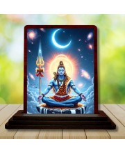 Car Desk/Table Top Lord Shiva Wooden Photo Stand â€“ 3x4 Inches, Compact & Stylish Spiritual Display For Car, Home & Office (Pack Of 1) (F14623)