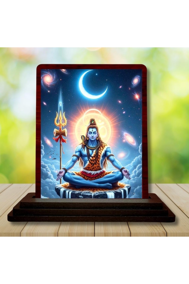 Car Desk/Table Top Lord Shiva Wooden Photo Stand â€“ 3x4 Inches, Compact & Stylish Spiritual Display For Car, Home & Office (Pack Of 1) (F14623)