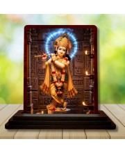 Car Desk/Table Top Lord Krishna Wooden Photo Stand â€“ 3x4 Inches, Compact & Stylish Spiritual Display For Car, Home & Office (Pack Of 1) (F14387)