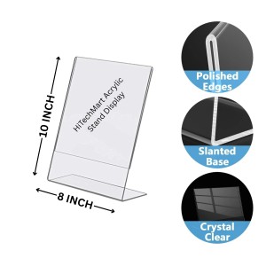 Acrylic Tent Card Holder, Slanted L Shape Menu Display Stand, Clear Portrait Frame for Desk, Photo, Flyer, Document, Paper Display, 3MM Premium Cast Acrylic Signage Stand(8x10-2Pcs)