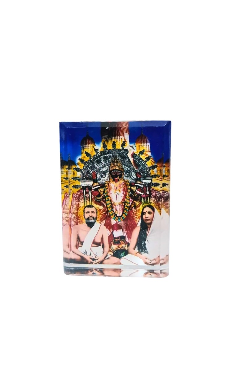Acrylic Table Photo Stand with Dakshineswar Ma Kali, Sri Ramakrishna & Sarada Ma Image – Crystal Clear Decorative Display Frame for Home Temple, Office Desk & Car Dashboard