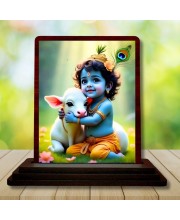 Car Desk/Table Top Lord Krishna Wooden Photo Stand â€“ 3x4 Inches, Compact & Stylish Spiritual Display For Car, Home & Office (Pack Of 1) (F14501)