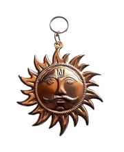 HiTechMart Copper Surya Wall Hanging | Decorative Sun Face for Home Entrance, Vastu, Puja Room & Positive Energy | Antique Finish Metal Sun God Sculpture with Hook (4 Inch)