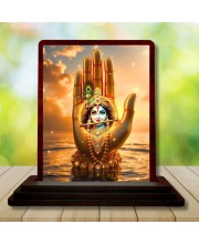 Car Desk/Table Top Lord Krishna Wooden Photo Stand â€“ 3x4 Inches, Compact & Stylish Spiritual Display For Car, Home & Office (Pack Of 1) (F14384)