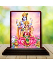 Car Desk/Table Top Lord Vishnu Lakshmi Wooden Photo Stand â€“ 3x4 Inches, Compact & Stylish Spiritual Display For Car, Home & Office (Pack Of 1) (F14563)