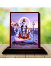 Car Desk/Table Top Lord Shiva Wooden Photo Stand 3x4 Inches, Compact & Stylish Spiritual Display For Car, Home & Office (Pack Of 1) (F14478)