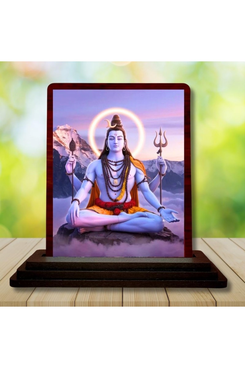 Car Desk/Table Top Lord Shiva Wooden Photo Stand â€“ 3x4 Inches, Compact & Stylish Spiritual Display For Car, Home & Office (Pack Of 1) (F14478)