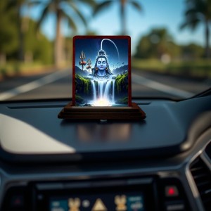 Car Desk/Table Top Lord Shiva Wooden Photo Stand 3x4 Inches, Compact & Stylish Spiritual Display For Car, Home & Office (Pack Of 1) (F14627)