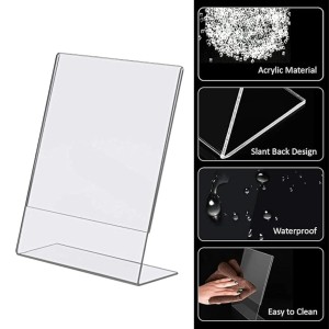 Acrylic Tent Card Holder, Slanted L Shape Menu Display Stand, Clear Portrait Frame for Desk, Photo, Flyer, Document, Paper Display, 3MM Premium Cast Acrylic Signage Stand, A4 Size/3Pcs
