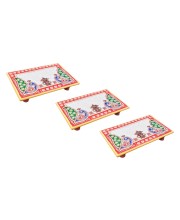 HiTechMart Makrana Marble Rectangular Puja Chowki with Hand-Painted Meenakari & Kundan Work – Decorative Bajot/Singhasan for Home Mandir, Vrat, Festivals, Pooja & Gifting Purpose (3, Rectangular)