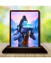 Car Desk/Table Top Lord Shiva Wooden Photo Stand â€“ 3x4 Inches, Compact & Stylish Spiritual Display For Car, Home & Office (Pack Of 1) (F14425)