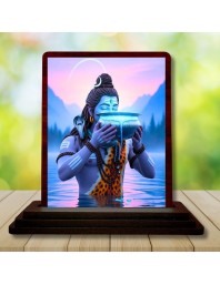Car Desk/Table Top Lord Shiva Wooden Photo Stand 3x4 Inches, Compact & Stylish Spiritual Display For Car, Home & Office (Pack Of 1) (F14425)