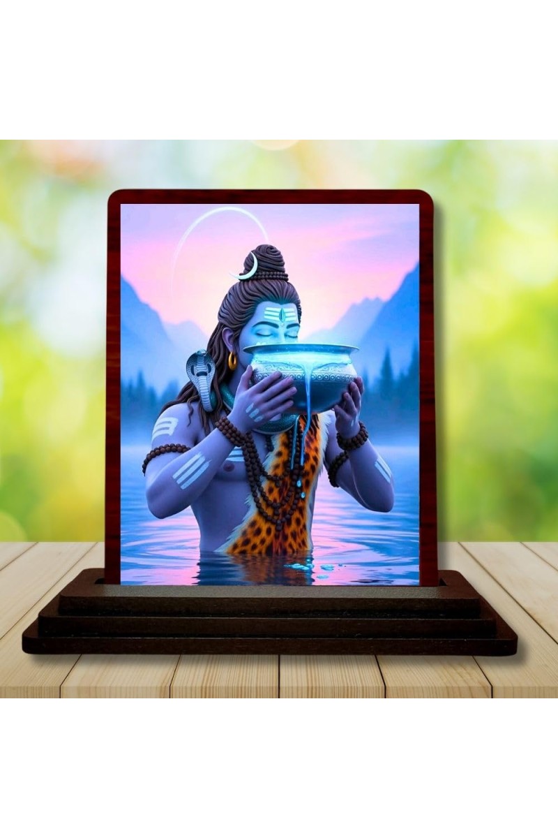 Car Desk/Table Top Lord Shiva Wooden Photo Stand â€“ 3x4 Inches, Compact & Stylish Spiritual Display For Car, Home & Office (Pack Of 1) (F14425)