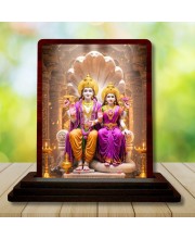 Car Desk/Table Top Lord Vishnu And Lakshmi Wooden Photo Stand â€“ 3x4 Inches, Compact & Stylish Spiritual Display For Car, Home & Office (Pack Of 1) (F14611)