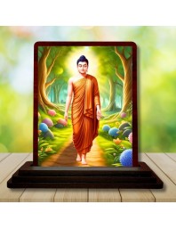 Car Desk/Table Top God Buddha Wooden Photo Stand 3x4 Inches, Compact & Stylish Spiritual Display For Car, Home & Office (Pack Of 1) (F14570)