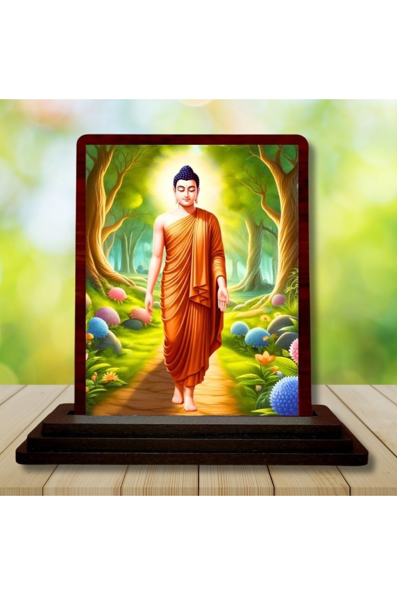 Car Desk/Table Top God Buddha Wooden Photo Stand â€“ 3x4 Inches, Compact & Stylish Spiritual Display For Car, Home & Office (Pack Of 1) (F14570)