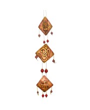 Handcrafted Terracotta Wall Hanging Ornament with Trishul, Om & Swastik Symbols | Decorative Spiritual Home décor for Entrance, Pooja Room & Living Room (Triangular)