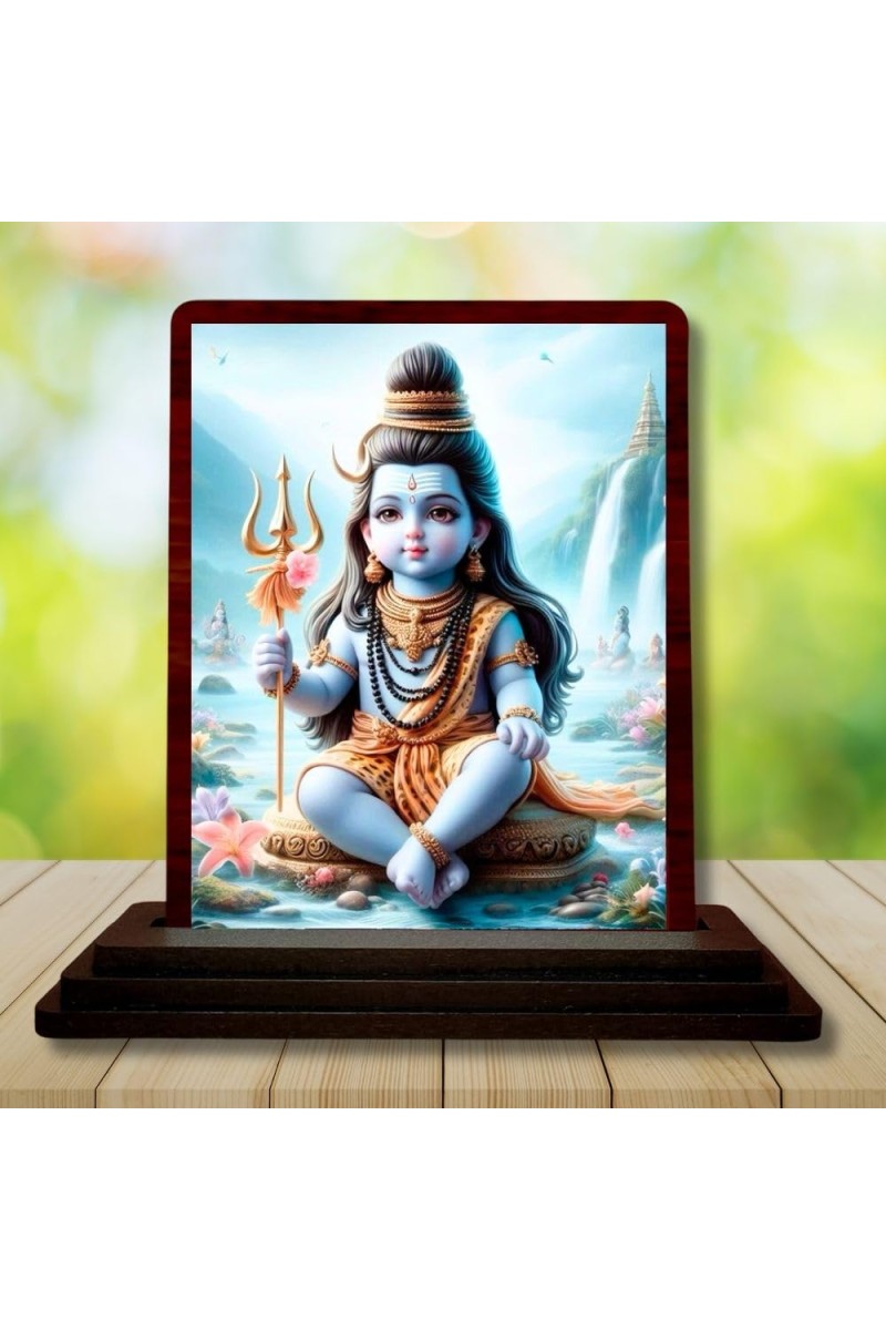 Car Desk/Table Top Lord Shiva Wooden Photo Stand â€“ 3x4 Inches, Compact & Stylish Spiritual Display For Car, Home & Office (Pack Of 1) (F14397)