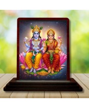 Car Desk/Table Top Lord Vishnu Lakshmi Wooden Photo Stand â€“ 3x4 Inches, Compact & Stylish Spiritual Display For Car, Home & Office (Pack Of 1) (F14560)