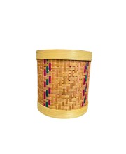 Handcrafted Bamboo Box | Woven Round Storage Container for Home, Kitchen & Décor | Natural Eco-Friendly Bamboo Craft Box