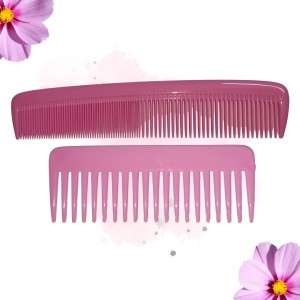 Hi Tech Sales Green Dressing Hair Comb & Wide Tooth Shampoo Comb for Men & Women | Pack of 2 (Pink)