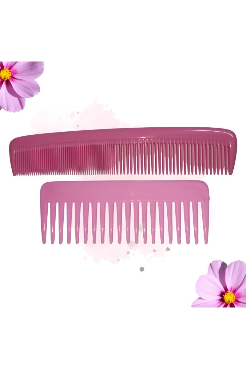 Hi Tech Sales Green Dressing Hair Comb & Wide Tooth Shampoo Comb for Men & Women | Pack of 2 (Pink)