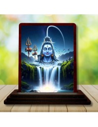 Car Desk/Table Top Lord Shiva Wooden Photo Stand 3x4 Inches, Compact & Stylish Spiritual Display For Car, Home & Office (Pack Of 1) (F14627)