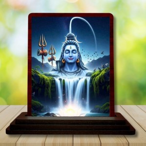 Car Desk/Table Top Lord Shiva Wooden Photo Stand 3x4 Inches, Compact & Stylish Spiritual Display For Car, Home & Office (Pack Of 1) (F14627)