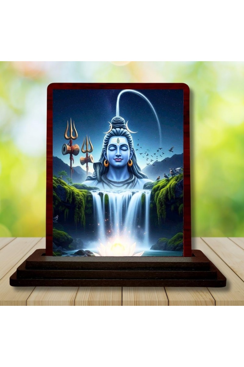 Car Desk/Table Top Lord Shiva Wooden Photo Stand â€“ 3x4 Inches, Compact & Stylish Spiritual Display For Car, Home & Office (Pack Of 1) (F14627)