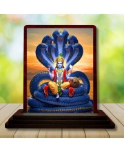 Car Desk/Table Top Lord Vishnu Wooden Photo Stand â€“ 3x4 Inches, Compact & Stylish Spiritual Display For Car, Home & Office (Pack Of 1) (F14419)