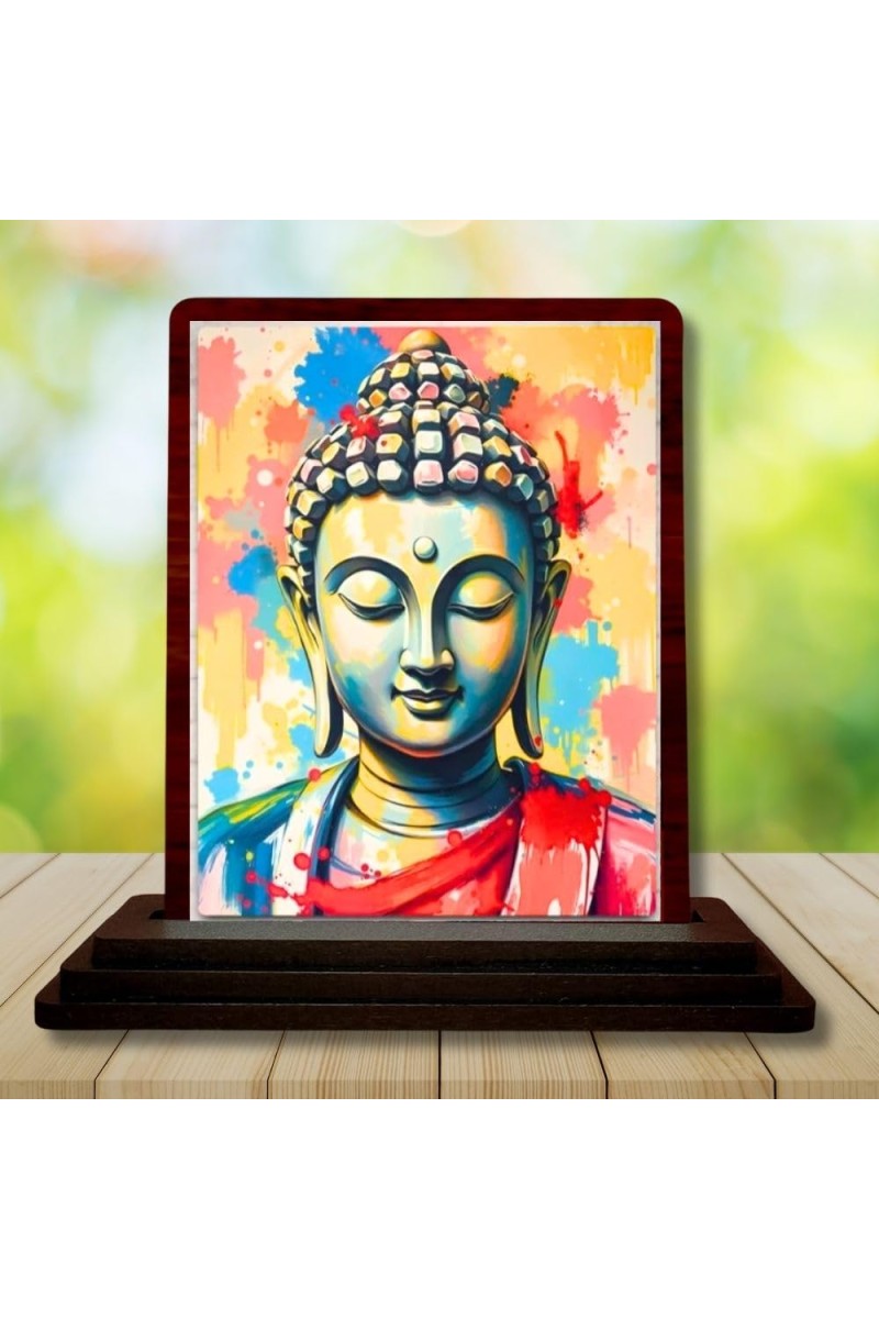 Car Desk/Table Top Lord Buddha Wooden Photo Stand â€“ 3x4 Inches, Compact & Stylish Spiritual Display For Car, Home & Office (Pack Of 1) (F14507)