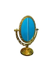 Vintage Oval Tabletop Mirror with Ornate Golden Frame – Classic Decorative Vanity Mirror, Rotating Double-Sided Design for Makeup & Dressing