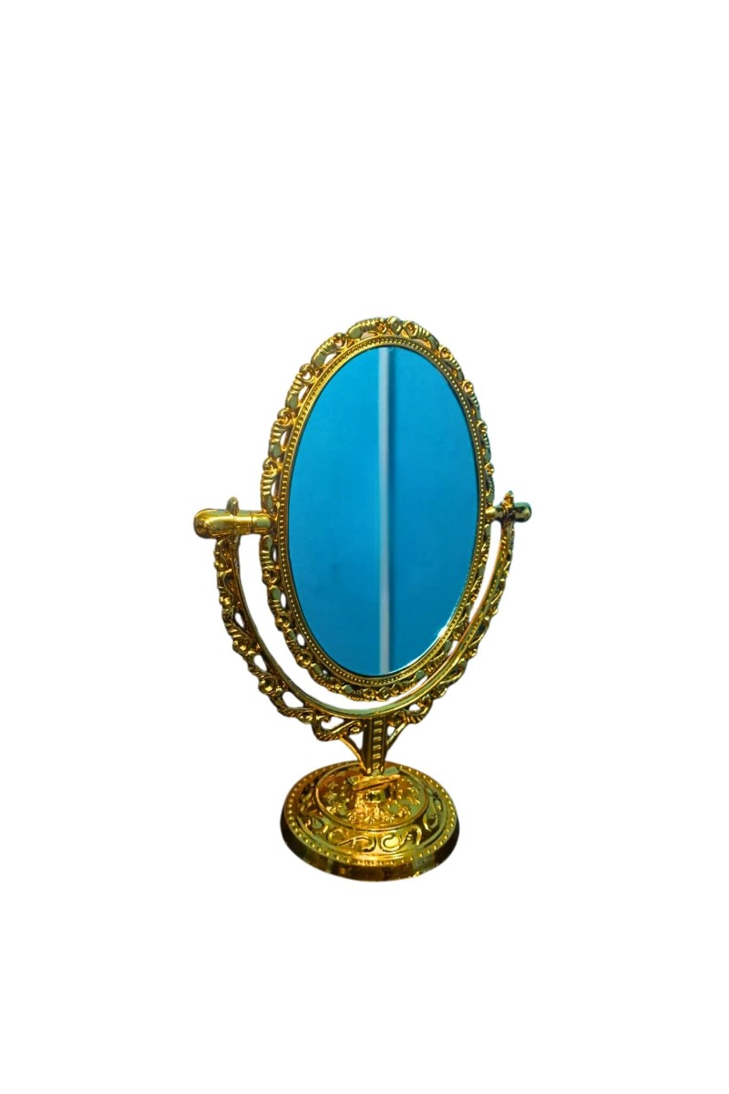 Vintage Oval Tabletop Mirror with Ornate Golden Frame – Classic Decorative Vanity Mirror, Rotating Double-Sided Design for Makeup & Dressing