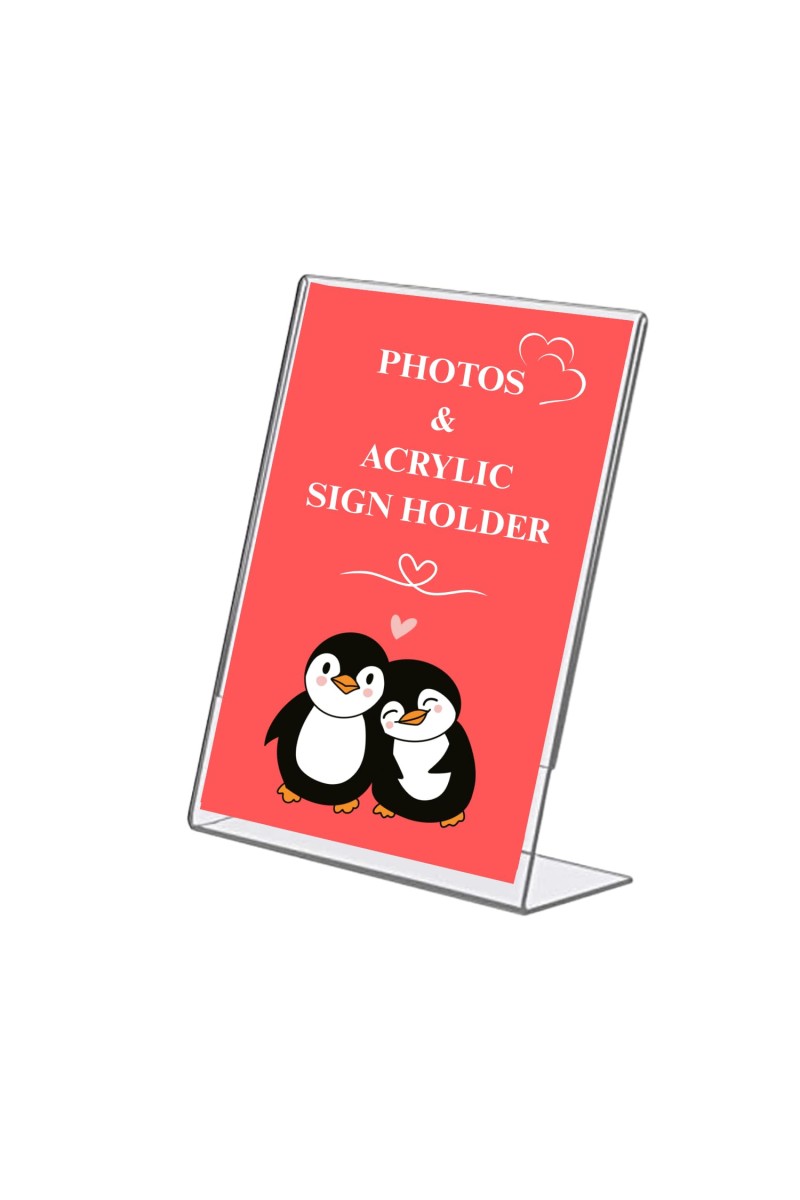 Acrylic Tent Card Holder, Slanted L Shape Menu Display Stand, Clear Portrait Frame for Desk, Photo, Flyer, Document, Paper Display, 3MM Premium Cast Acrylic Signage Stand(8x10-2Pcs)